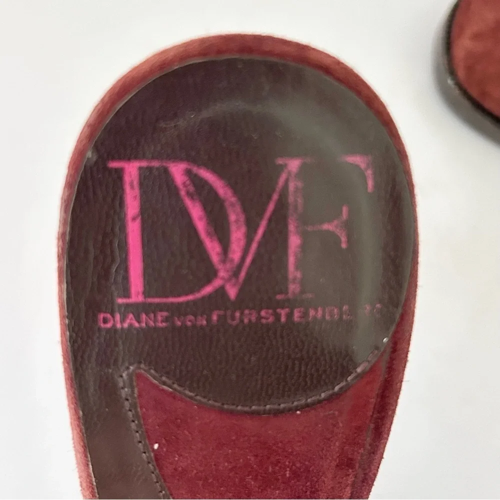Diane von Furstenberg DVF Suede Heels Slingback Shoe Glamouratti Burgundy Size 7